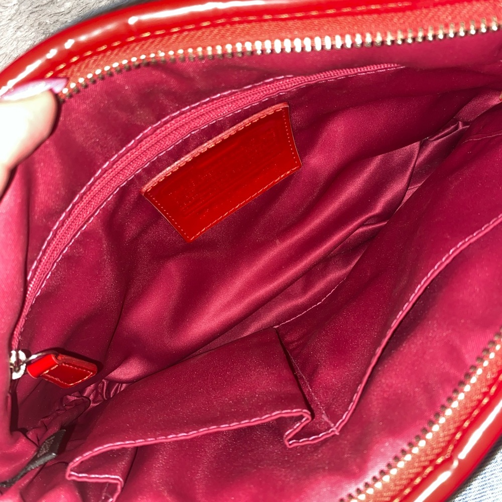 Coach Red Patent Leather Quilted Shoulder Bag with Dual Front Pockets - Picture 8 of 10